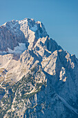 Panorama from Wank, 1780m, of the Wetterstein Mountains with Jubiläumsgrat and Zugspitze 2962m, Werdenfelser Land, Upper Bavaria, Bavaria, Germany, Europe