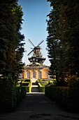 Sanssouci Palace with windmill, UNESCO World Heritage Site &quot;Palaces and Parks of Potsdam and Berlin&quot;, Brandenburg, Germany