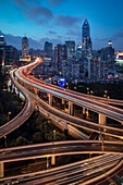 famous Yan An intersection in Shanghai, long exposure at night, People's Republic of China, Asia