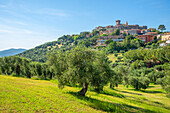 Blick nach Capalbio, Maremma, Provinz Grosseto, Toscana, Italien