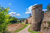 The Monastero delle Agostiniane Di S. Margherita with city wall in Bevagna, Perugia Province, Sagrantino Wine Route, Umbria, Italy