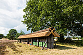 Beehives, near Niederhaverbeck, Lüneburg Heath Nature Park, Lower Saxony, Germany