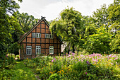 Thatched farmhouse, Wilsede, Lüneburg Heath Nature Park, Lower Saxony, Germany