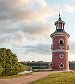 Miniature harbor and Saxony&#39;s only lighthouse at the Fasanenschlösschen near Moritzburg Castle, Saxony, Germany