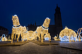 Illuminated horses, world of lights Magdeburg, Saxony-Anhalt, Germany