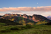 Mond über dem Besler, bei Oberstdorf, Allgäuer Alpen, Allgäu, Bayern, Deutschland