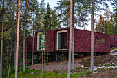 Wooden containers in the forest, Arctic Tree House Hotel, Rovaniemi, Finland