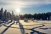 Wanderung zum Kuertunturi, Großes Herz in den Schnee gemalt, Landschaft bei Äkäslompolo, Äkäslompolo, Finnland