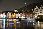 In the port of Vagen with Bryggen, Bergen, Norway