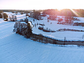 Sempttal, Flusslauf der Sempt, Winter, Luftaufnahme, Bayern, Deutschland