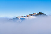 Fantastic view from the Middle Hörnle to the Hinteres Hörnle surrounded by dense clouds, Ammer Mountains, Ammergau Alps, Upper Bavaria, Bavaria, Germany
