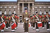 Soldiers of The 153rd Infantry Regiment in uniforms with military band, Strasbourg, Alsace, France