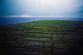 Aerial view of farm land and dry stone walls, Republic of Ireland