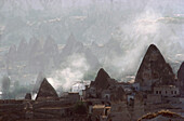 Fairy chimneys in a town, Pasabagi, Devrent Valley, Zelve, Cappadocia, Turkey
