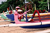 Auslegerboote am Strand, Bali, Indonesien