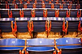 Rows of empty seats in a university gymnasium, Dallas, Texas, USA
