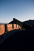 Great Wall of China and hills from standing on a section of the wall, Beijing, China