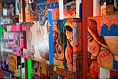 Collection of paper boxes decorated with Asian influenced illustrations, Singapore