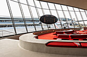 Interior architectural shot of the TWA hotel designed by Eero Saarinen at JFK Airport