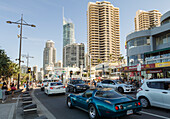 Traffic and people in the streets of Surfers Paradise