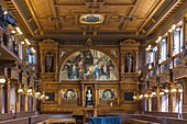 Heidelberg; Alte Universität, Alte Aula, Stirnseite mit Gemälde von Ferdinand Keller, Einzug der Pallas Athene, Baden-Württemberg, Deutschland