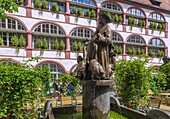 Regensburg, Innenhof des Hotels Bischofshof, Gänsebrunnen, Bayern, Deutschland