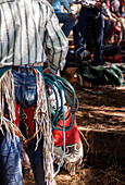Close up back view of cowboy at country rodeo