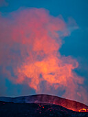 Glowing gas cloud, Fagradalsfjall Volcanic eruption at Geldingadalir, Iceland