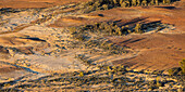 Trockene Landschaft in Zentral-Südaustralien. Luftaufnahmen über der Painted Desert, den Dry Creek Beds und dem Buschland
