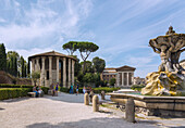 Rome, Forum Boarium with Temple of Hercules Victor or Olivarius (also Temple of Vesta) and Temple of Portunus