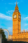 View of Big Ben and London Eye, London, England, UK