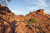View looking at rock formations from Camel Back Mountain in Phoenix, Arizona