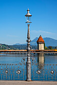 Chapel Bridge with Water Tower and River Reuss, Lucerne, Canton of Lucerne, Switzerland