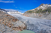 Aerial view of the Rhone Glacier, Uri Alps, Canton of Valais, Switzerland