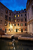 Evening view down the steps to Santa Maria dei Miracoli towards the Campiello dei Miracoli, Venice, Italy, Europe