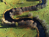Aerial view of river loop, 180 degree turn, Sandra, Viljandi, Estonia, Baltic States.