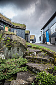 Stairs, Small alley with wooden houses,Reyngota, Torshavn, Streymoy, Faroe Islands.