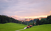 Evening sky over Knottenried, Allgaeu, Bavaria Germany