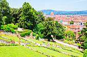 Ansicht der Bardini-Gärten mit Blick auf die Stadt, Florenz, Toskana, Italien,
