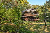 Garten des Hauses von Korekiyo Takahashi im Edo Tokyo Open Air Architectural Museum, Tokio, Japan
