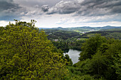 Hidden view of Gemündener Maar, Vulkaneifel, Schalkenmehren, Rhineland-Palatinate