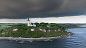 Lighthouse Vesborg Fyr on Samso, Denmark. from the sea