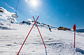Snowborder, Skifahrer, Skipiste, Goldknopf, Compatsch, Seiser Alm, Südtirol, Alto Adige, Italien