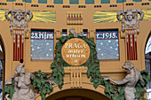 Historic Art Nouveau train station hall, Prague main train station, Czech Republic