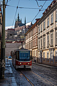 Tram, St Vitus Cathedral, Prague Castle, Hradcany, Prague, Czech Republic