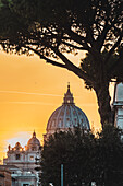 Lungotevere Castello overlooking St. Peter's Basilica, Rome, Lazio, Italy, Europe
