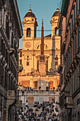 View of the Spanish Steps with Church of the Santissima Trinità dei Monti, Rome, UNESCO World Heritage Site Rome, Lazio, Lazio, Italy