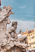 Fontana di Fiumi marble fountain in Piazza Navona, Rome, Lazio, Italy, Europe