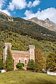 Castelmur Castle in the village of Stampa in the Bregalia Valley of Graubünden, Switzerland
