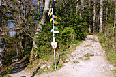 Inzigkofen, signpost on the hiking trail in the Princely Park Inzigkofen, in the Swabian Jura, Baden-Württemberg, Germany